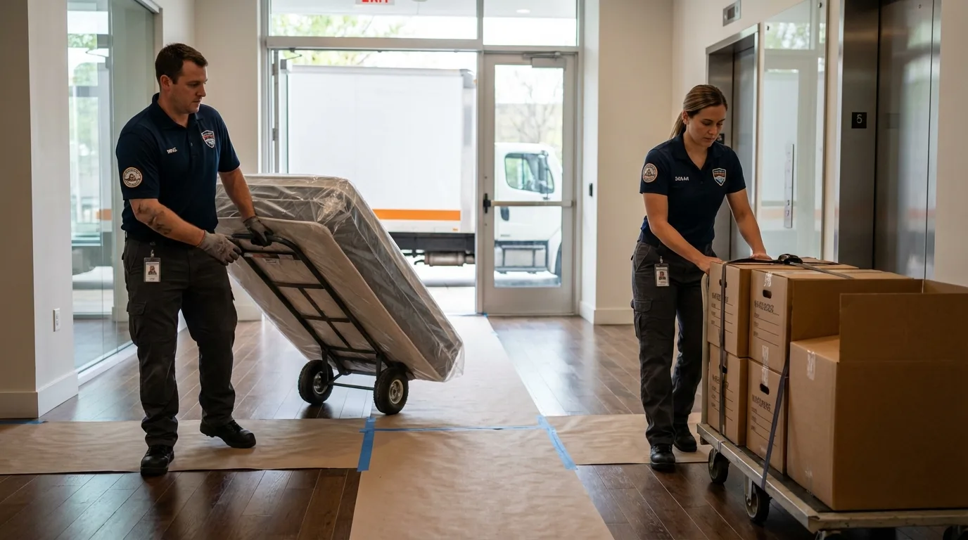Professional apartment movers loading elevator in Boqueron, PR